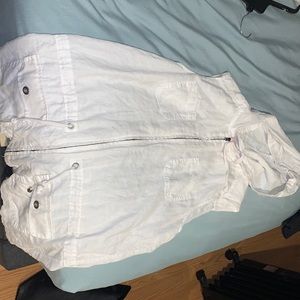 White Long Medium Hooded Zip-Up